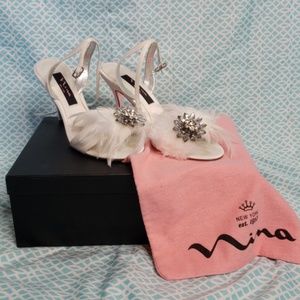 White Satin Bridal Strappy Heels by Nina